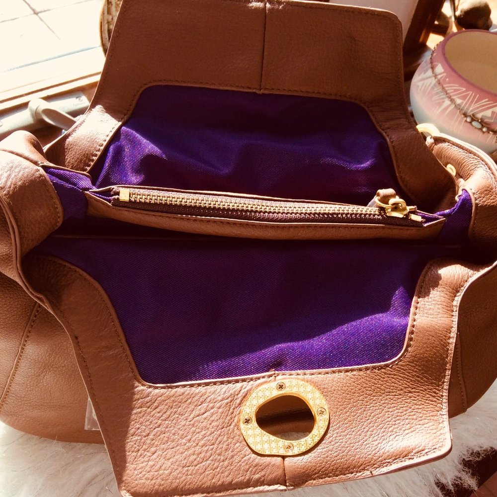 Sharif Hand-Painted Leather Shoulder Bag with Silk Scarf Key Chain - Picture 3 of 11